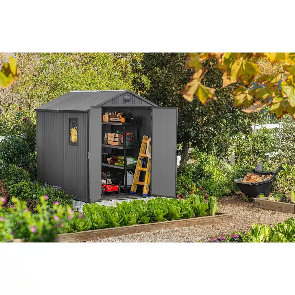 Darwin 6 Ft. W X 8 Ft. D Outdoor Durable Resin Plastic Storage Shed with Double Doors and Floor, Grey (35.94 Sq. Ft.)