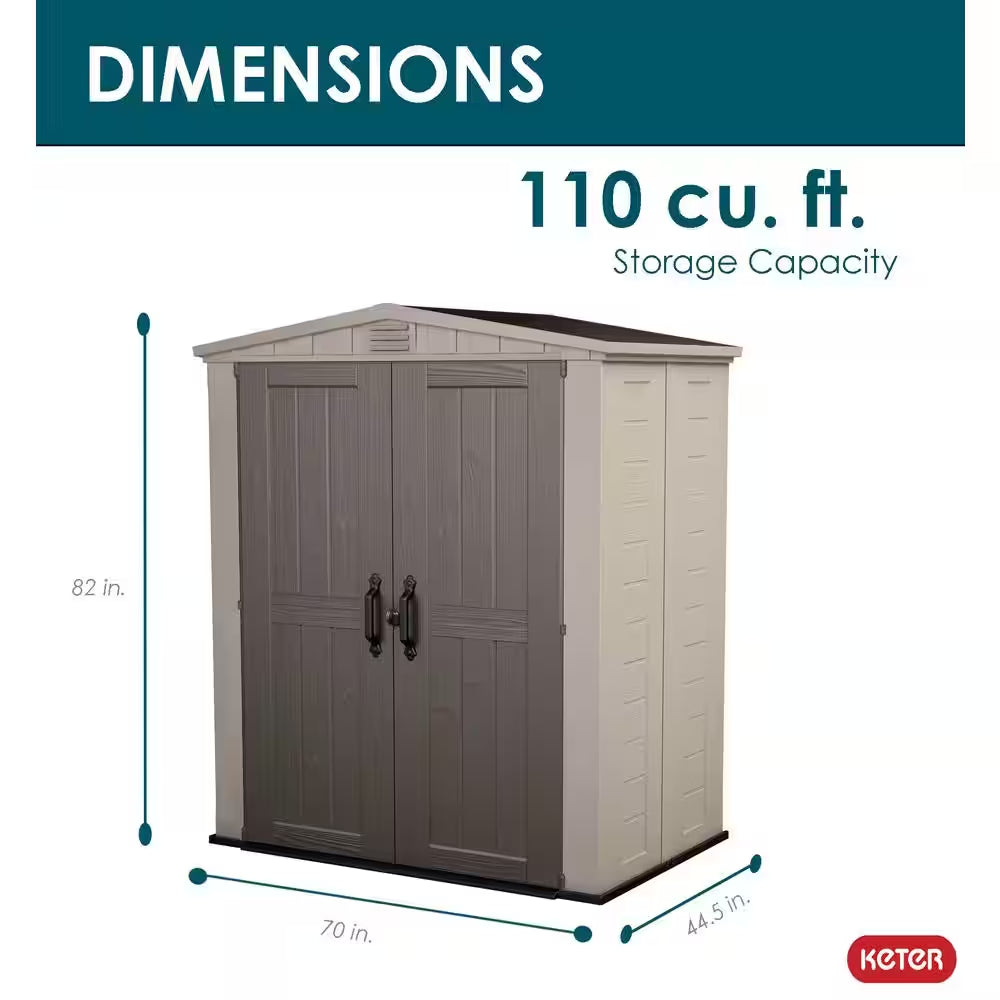 Factor 6 Ft. W X 3 Ft. D Outdoor Durable Resin Plastic Storage Shed with Double Doors, Taupe and Brown (22.9 Sq. Ft.)