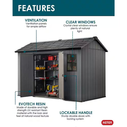 Newton 11 Ft. W X 7.5 Ft. D Durable Resin Plastic Storage Shed with Flooring Grey (82 Sq. Ft.)