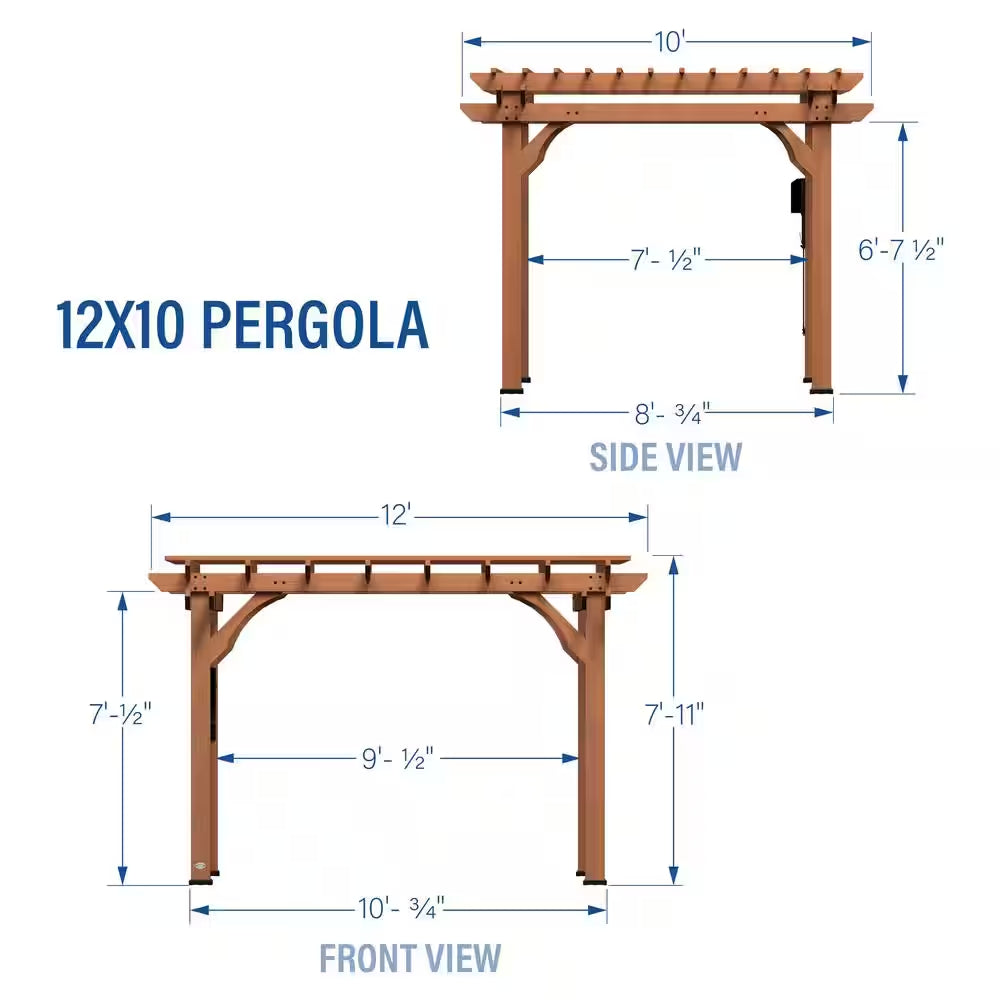 10 Ft. X 12 Ft. Traditional All Cedar Wood Outdoor Patio Pergola Shade Structure with Electric