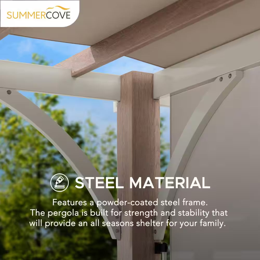 Summercove Delrey 12 Ft. X 14 Ft. Light Gray Steel Pergola with Adjustable Canopy