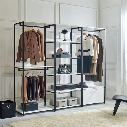 Fiona 96 In. W White Freestanding Walk in Wood Closet System with Metal Frame