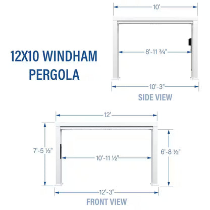 Windham 12 Ft. X 10 Ft. White Powder Coated Galvanized Steel Metal Modern Pergola W/ Sail Shade Soft Canopy and Electric