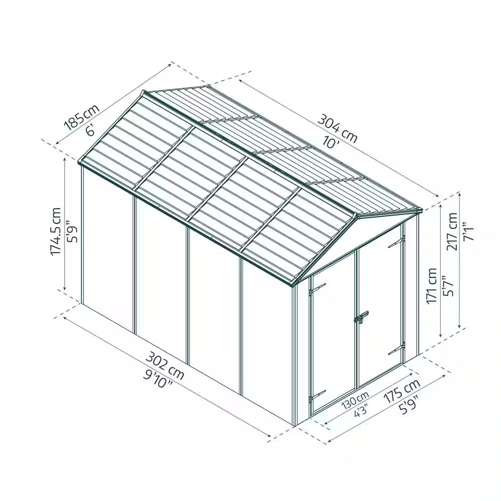 Rubicon 6 Ft. W X 10 Ft. D Dark Gray Plastic Garden Storage Shed (60.5 Sq. Ft.)