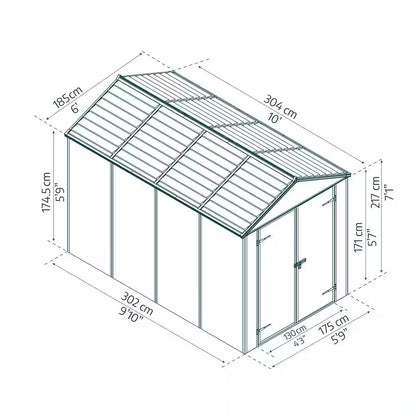 Rubicon 6 Ft. W X 10 Ft. D Dark Gray Plastic Garden Storage Shed (60.5 Sq. Ft.)