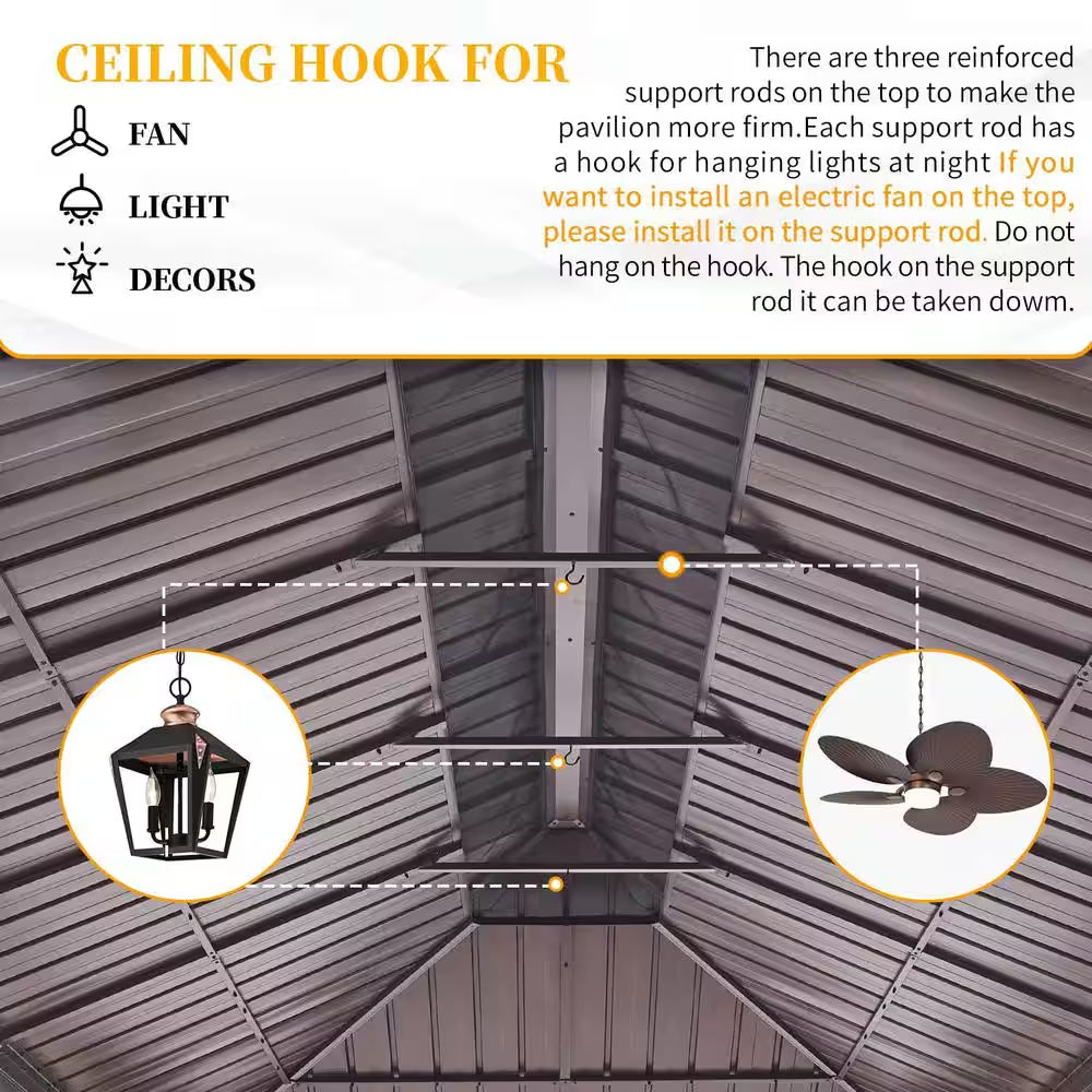 12 Ft. X 20 Ft. Hardtop Gazebo Galvanized Steel Outdoor Gazebo Canopy Double Vented Roof Pergolas