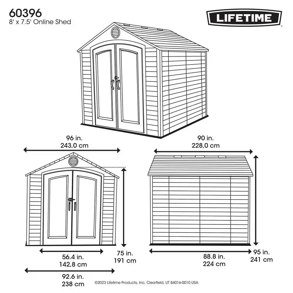 8 Ft. W X 7.5 Ft. D Resin Outdoor Storage Shed with Double Doors (60 Sq. Ft.)