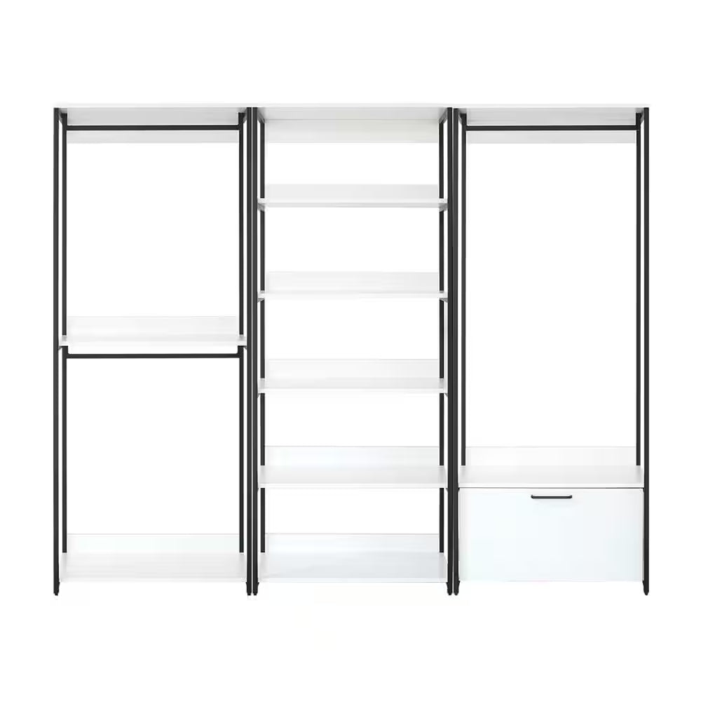 Fiona 96 In. W White Freestanding Walk in Wood Closet System with Metal Frame