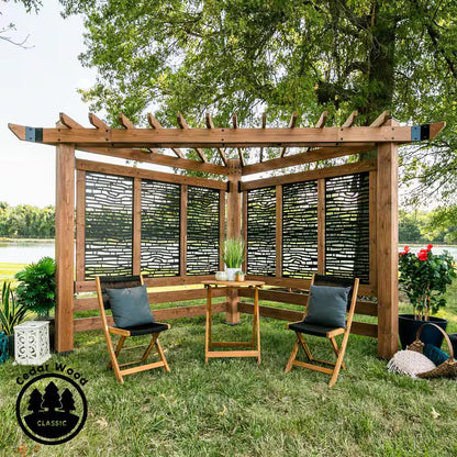 Verona 8 Ft. X 8 Ft. Light Brown Wooden Cabana Pergola with Bamboo Privacy Panels
