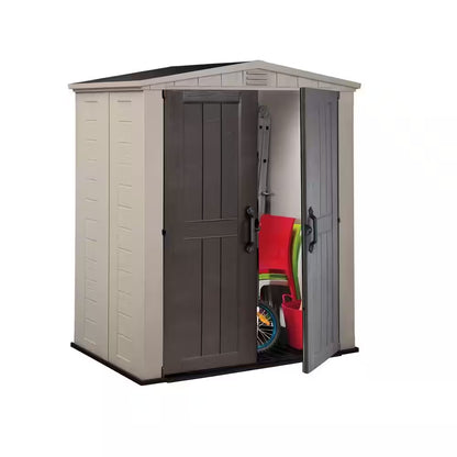 Factor 6 Ft. W X 3 Ft. D Outdoor Durable Resin Plastic Storage Shed with Double Doors, Taupe and Brown (22.9 Sq. Ft.)