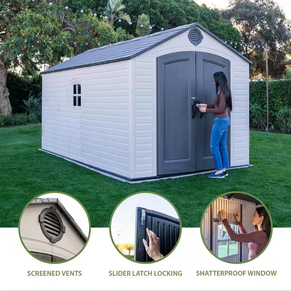 8 Ft. W X 15 Ft. D Resin Outdoor Storage Shed with Double Doors (120 Sq. Ft.)